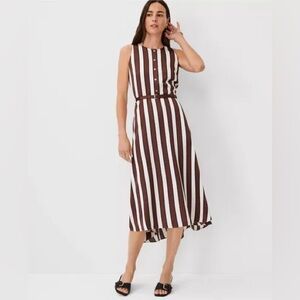 Ann Taylor Brown and Cream Striped Midi Dress 00P